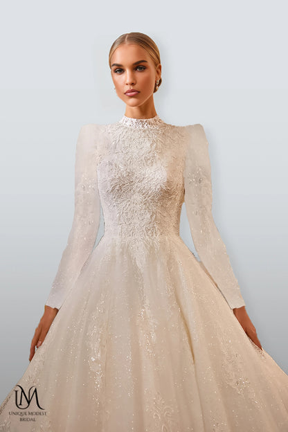 Isabella - Elegant Satin A-Line Modest Wedding Dress