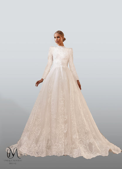 Isabella - Elegant Satin A-Line Modest Wedding Dress