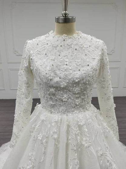 Luna - Elegant Satin A-Line / Ball Gown Modest Wedding Dress