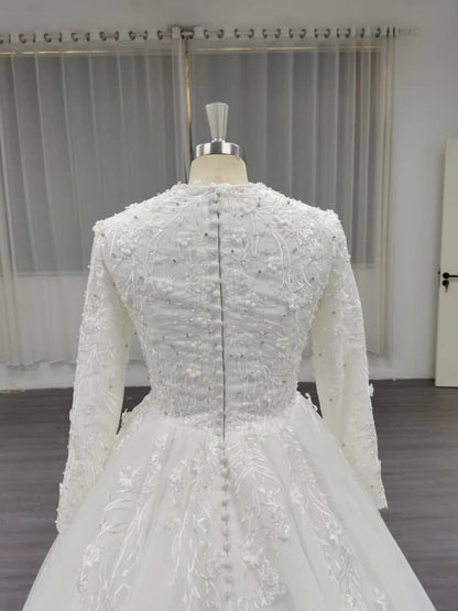 Luna - Elegant Satin A-Line / Ball Gown Modest Wedding Dress