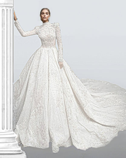 Nova - Stunning Elegant Modest Wedding Dress in Satin and Beadings