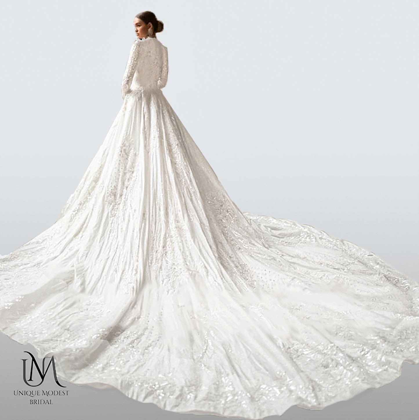 Nova - Stunning Elegant Modest Wedding Dress in Satin and Beadings