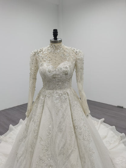 Nova - Stunning Elegant Modest Wedding Dress in Satin and Beadings