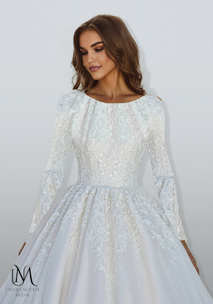 Radiantique - Elegant A-Line / Ball Gown Modest Wedding Dress