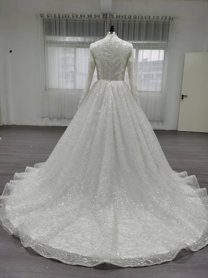 Serenara - Elegant Long Sleeve Satin Modest Wedding Dress