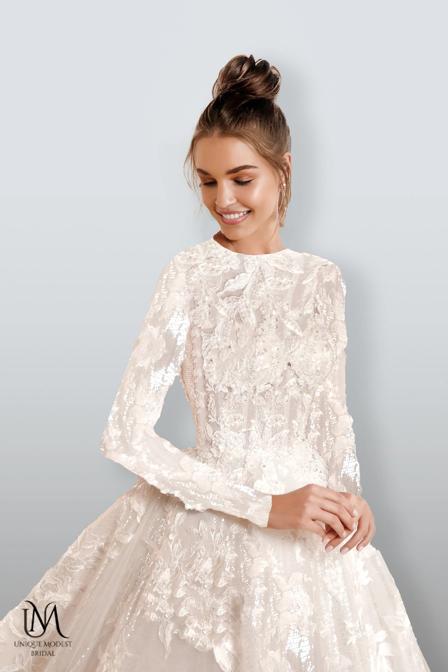 Serenara - Elegant Long Sleeve Satin Modest Wedding Dress