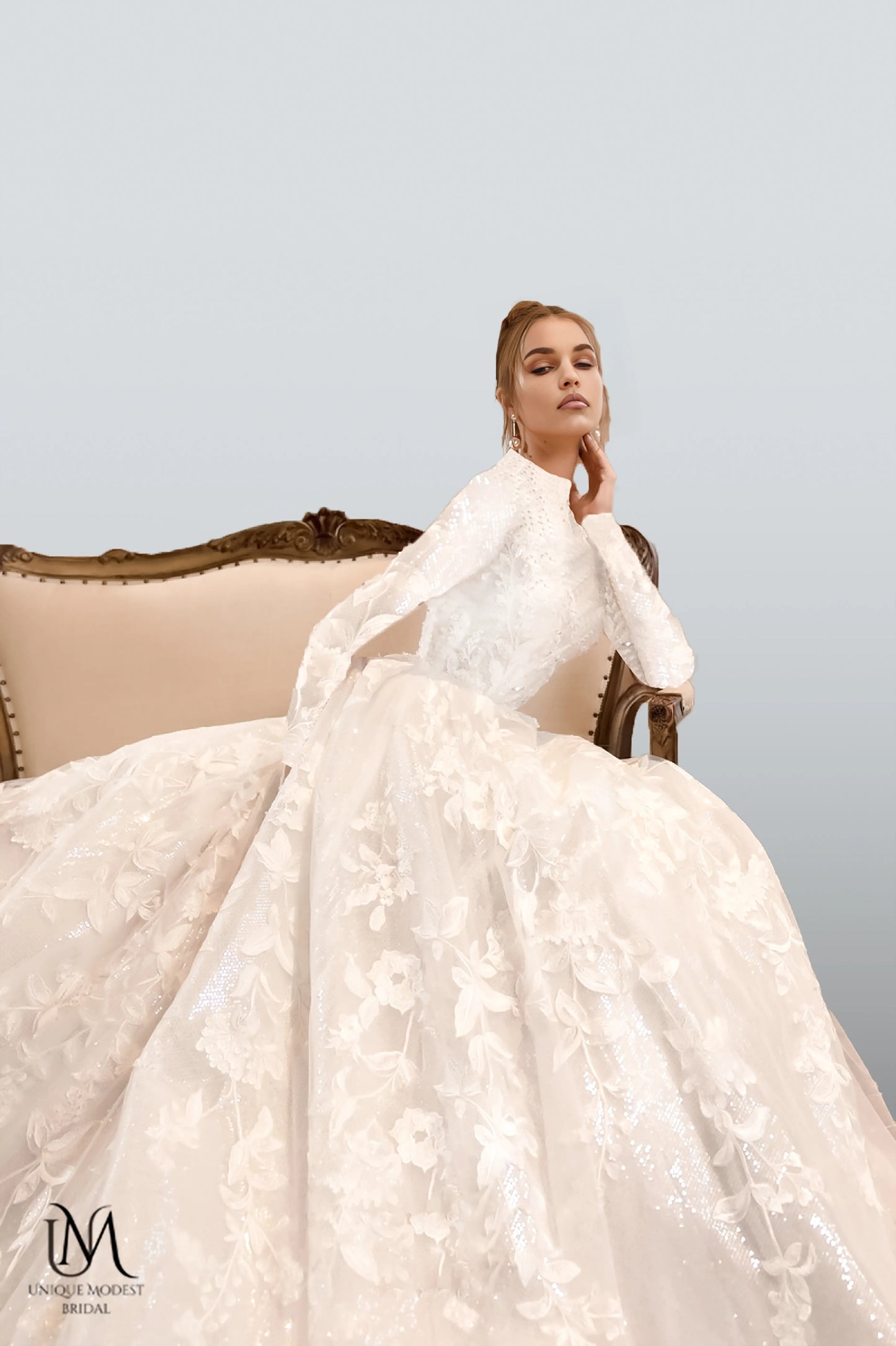Serenara - Elegant Long Sleeve Satin Modest Wedding Dress