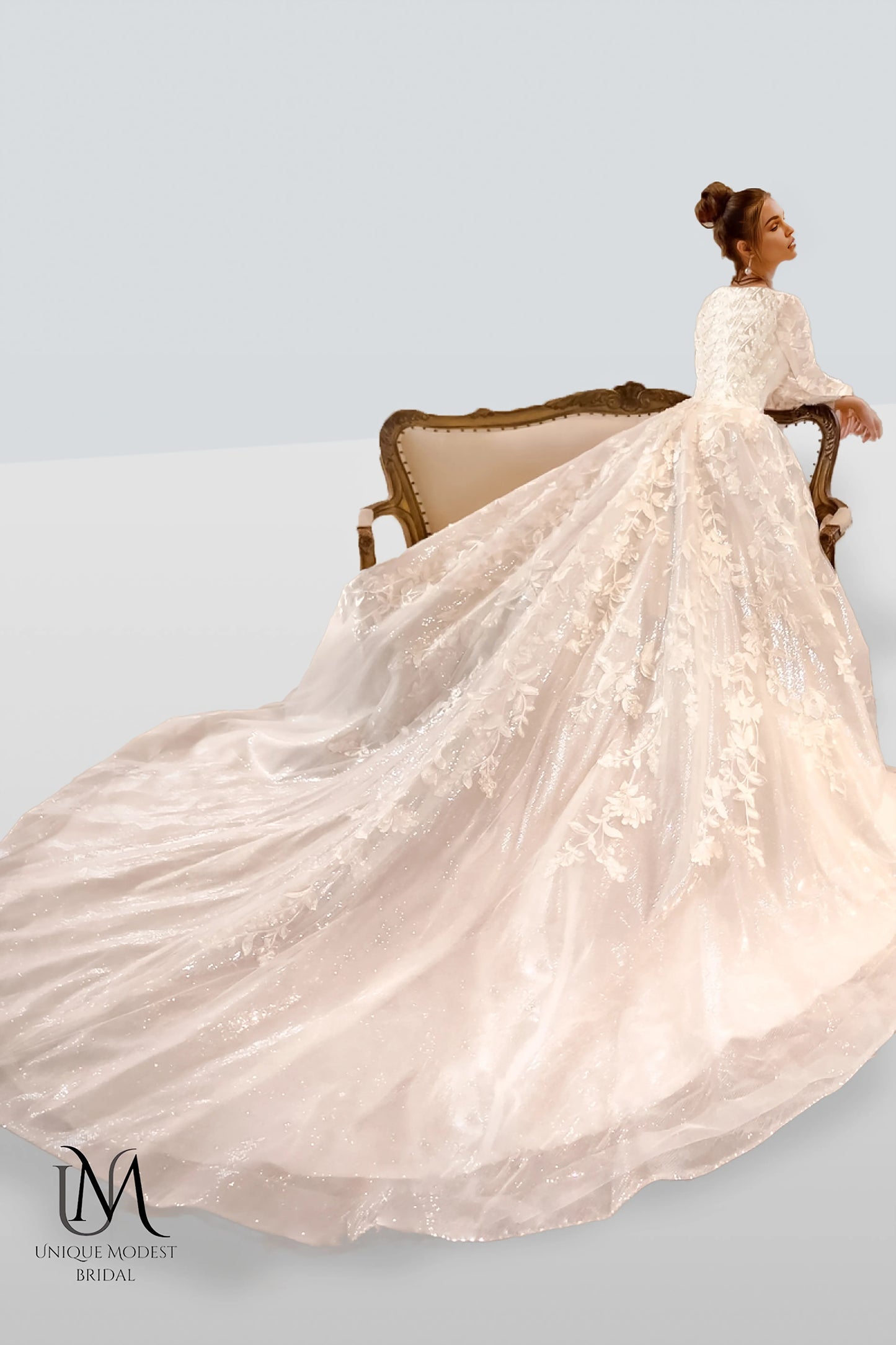 Serenara - Elegant Long Sleeve Satin Modest Wedding Dress
