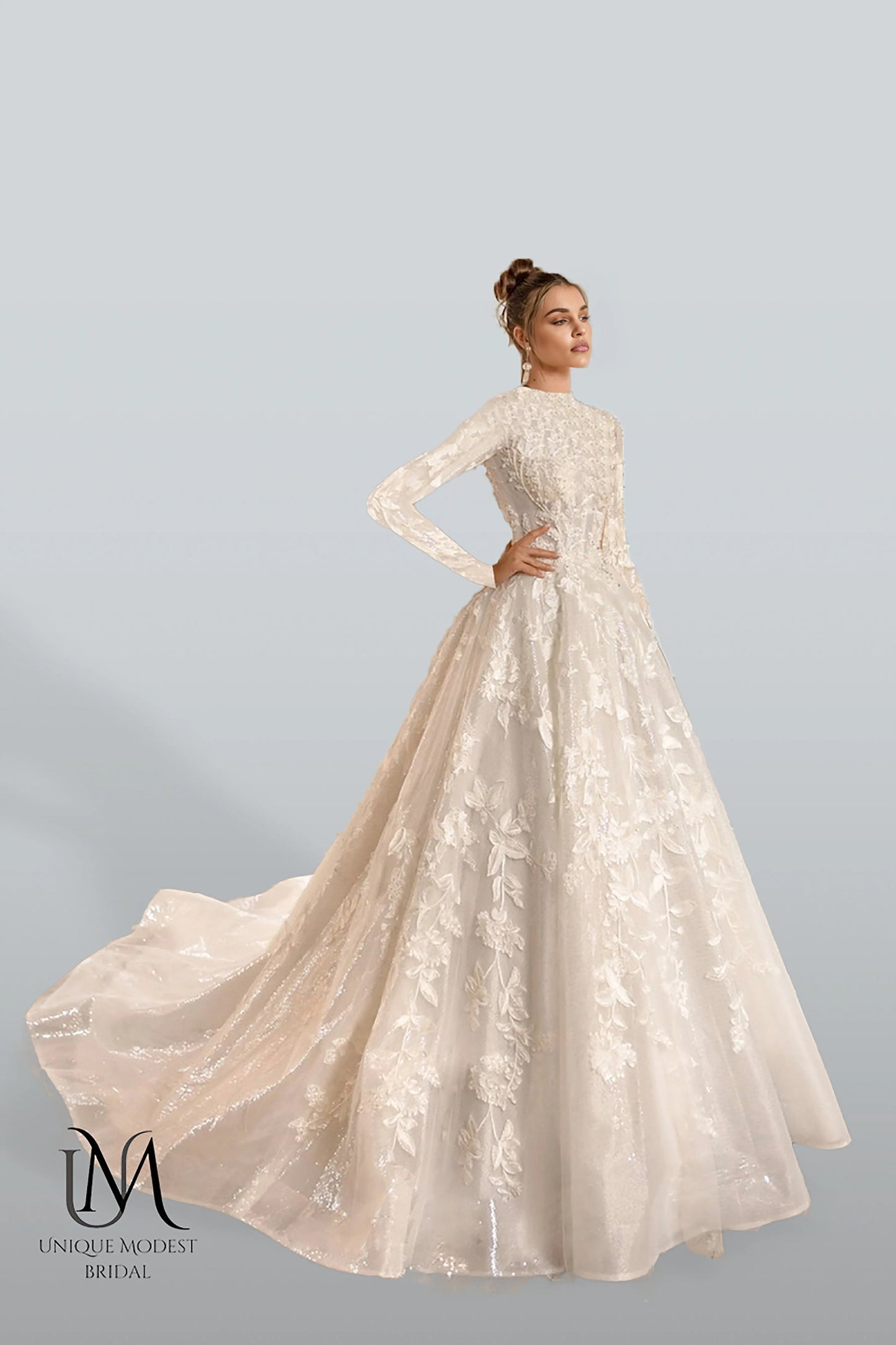 Serenara - Elegant Long Sleeve Satin Modest Wedding Dress