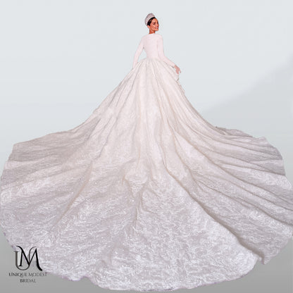 Sophia - Elegant Modest Wedding Dress in Satin and Lace