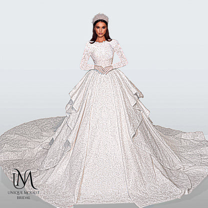 Sophia - Elegant Modest Wedding Dress in Satin and Lace