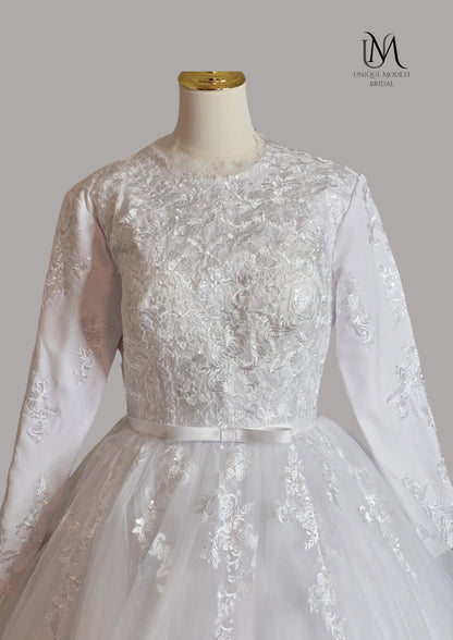Veronica - Elegant Satin A-Line Modest Wedding Dress