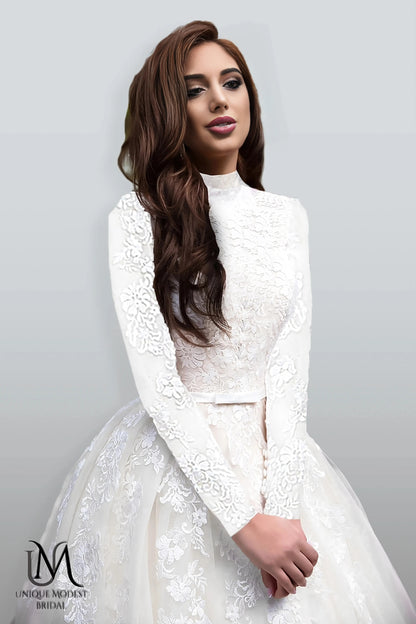 Veronica - Elegant Satin A-Line Modest Wedding Dress