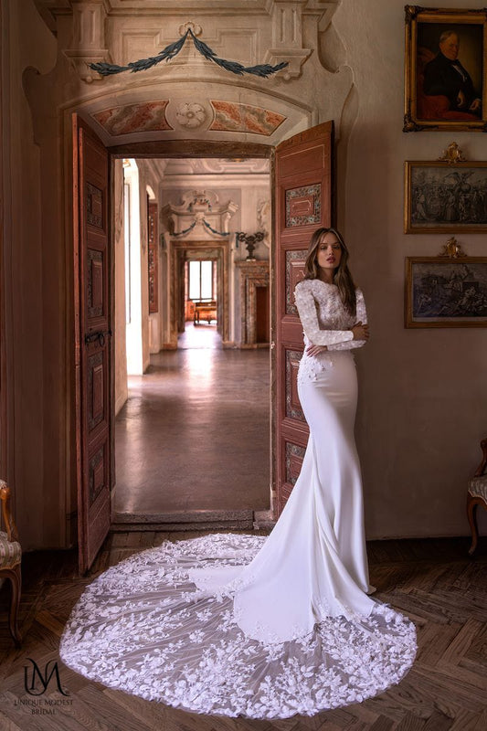 Flower - Beautiful Modest Mermaid Wedding Dress