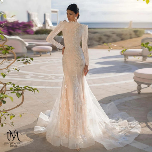 Fantasy - Sophisticated Modest Mermaid Bridal Gown for Modest Brides