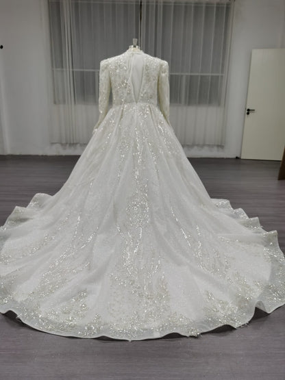 Nova - Stunning Elegant Modest Wedding Dress in Satin and Beadings