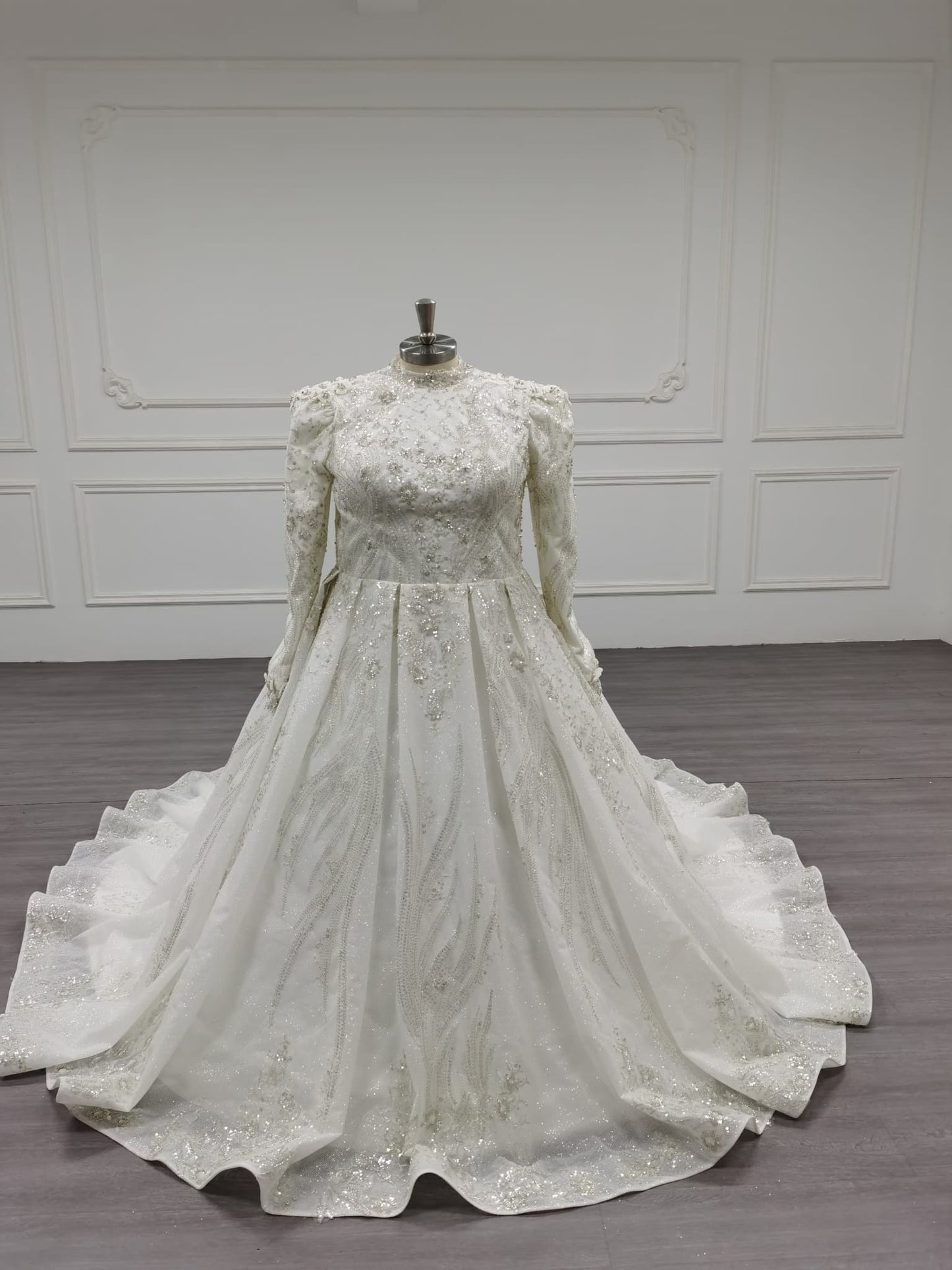 Nova - Stunning Elegant Modest Wedding Dress in Satin and Beadings