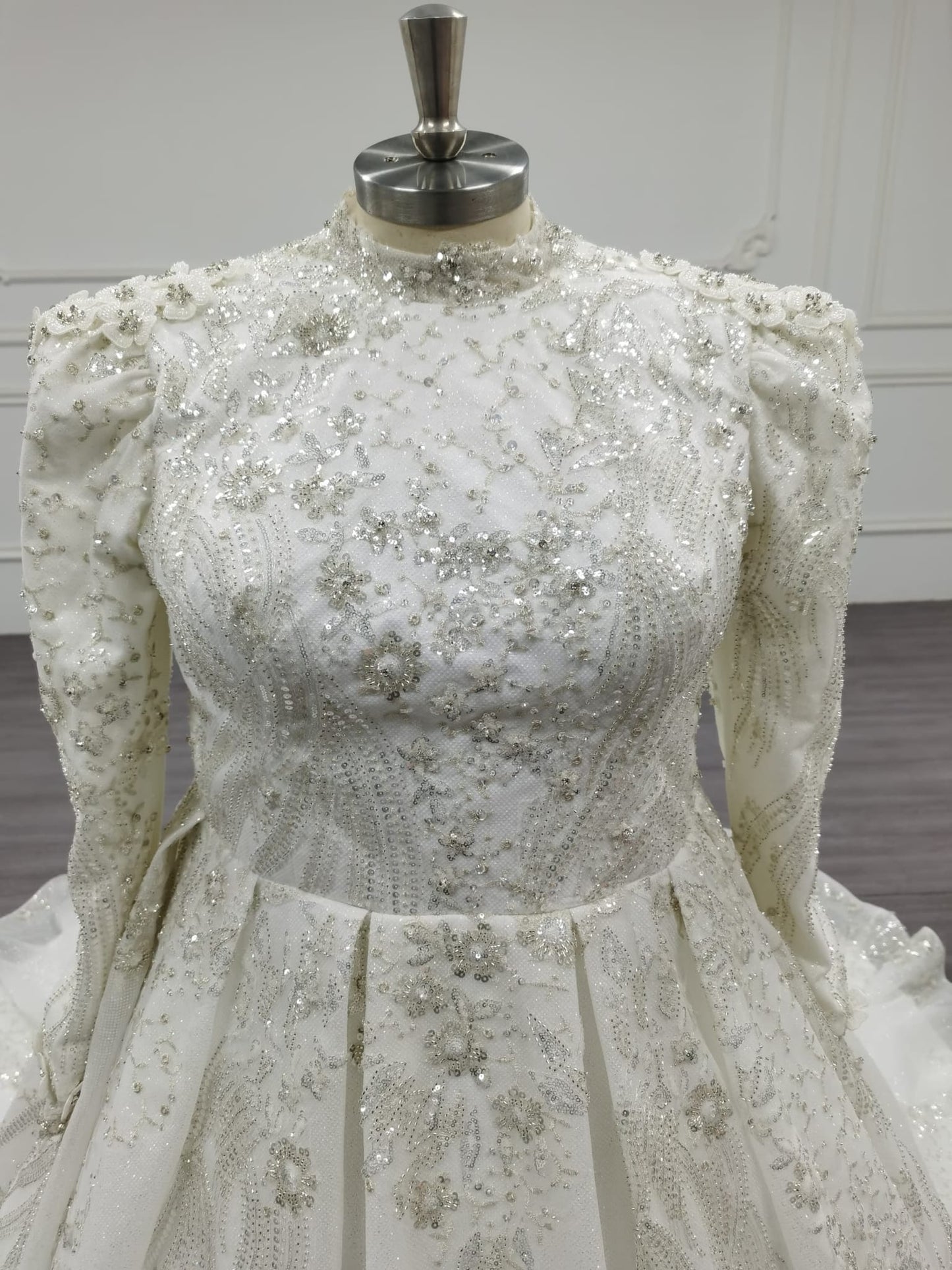 Nova - Stunning Elegant Modest Wedding Dress in Satin and Beadings