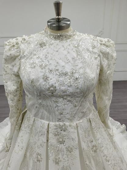 Nova - Stunning Elegant Modest Wedding Dress in Satin and Beadings