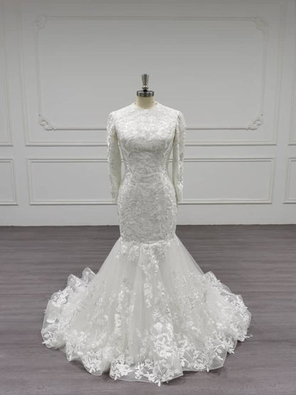 White - Luxurious Modest Mermaid Wedding Dress