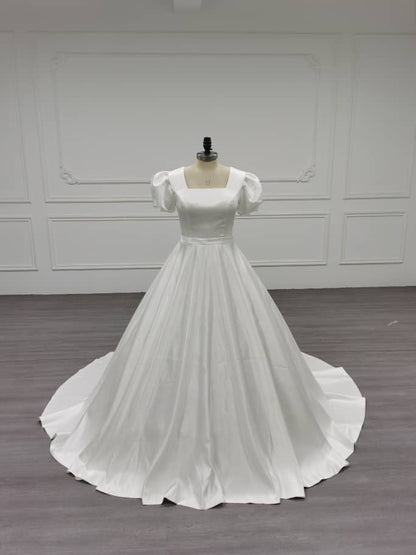 Jupiter - Simple Flow Satin Modest Wedding Dress
