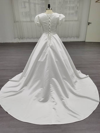 Jupiter - Simple Flow Satin Modest Wedding Dress