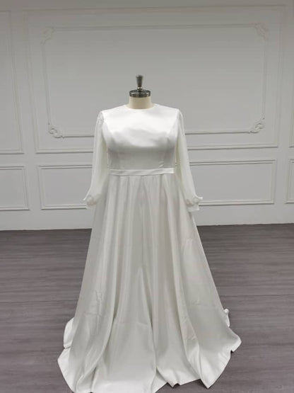 Jupiter - Simple Flow Satin Modest Wedding Dress