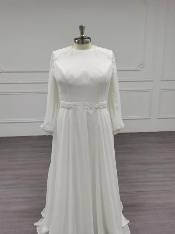 Mars - Classic Minimalist Simple Flow Modest Wedding Dress