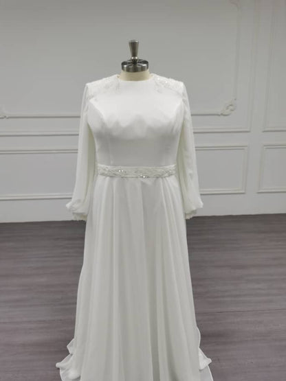 Mars - Classic Minimalist Simple Flow Modest Wedding Dress