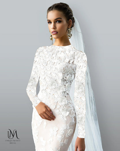 White - Luxurious Modest Mermaid Wedding Dress