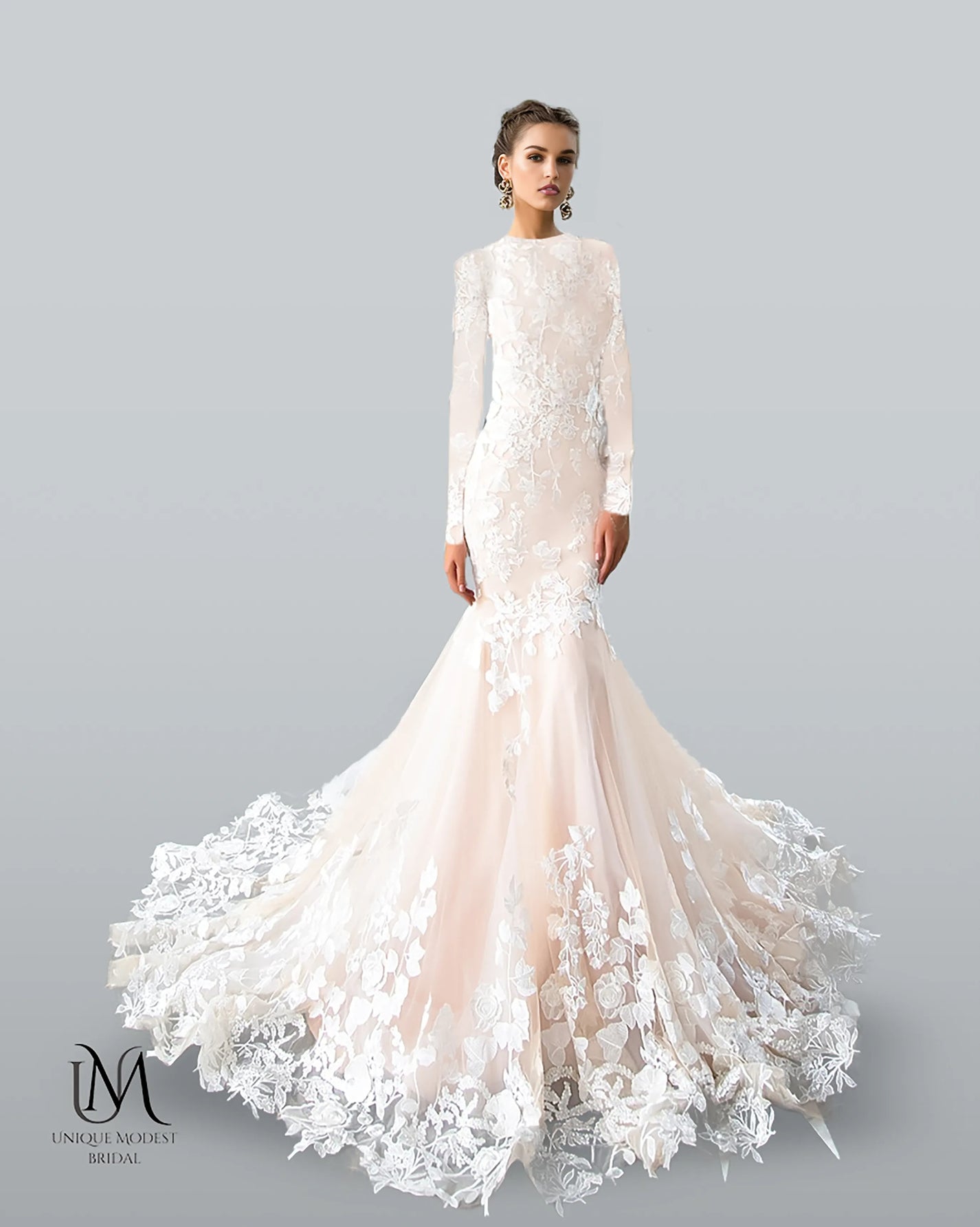 White - Luxurious Modest Mermaid Wedding Dress – Unique Modest Bridal