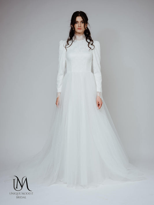 Diamond - Modest Lace and Tulle Long-Sleeve Wedding Dress
