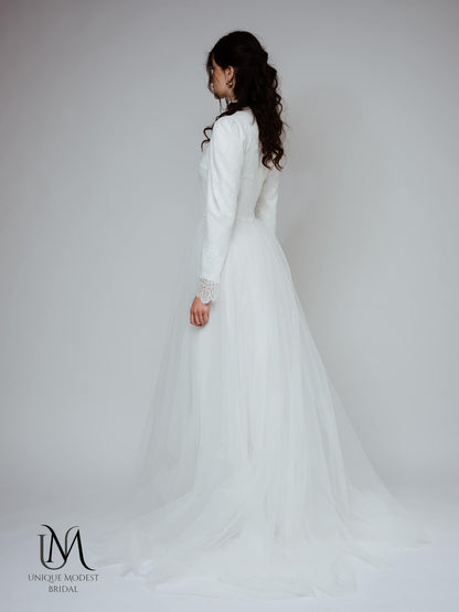Diamond - Modest Lace and Tulle Long-Sleeve Wedding Dress