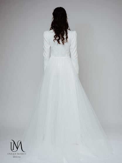 Diamond - Modest Lace and Tulle Long-Sleeve Wedding Dress