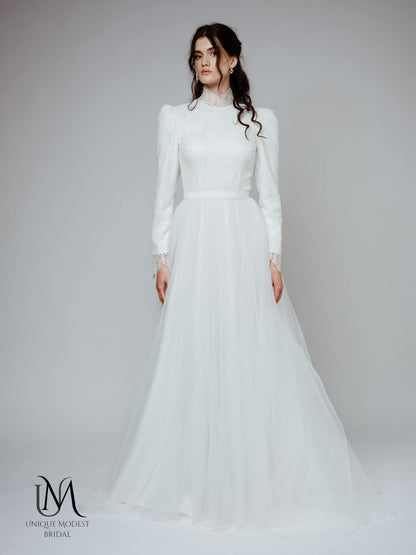 Diamond - Modest Lace and Tulle Long-Sleeve Wedding Dress