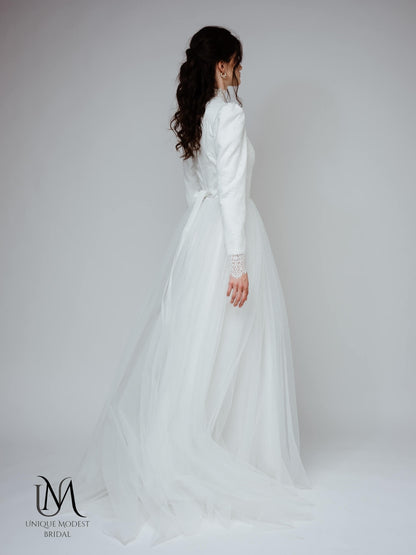 Diamond - Modest Lace and Tulle Long-Sleeve Wedding Dress