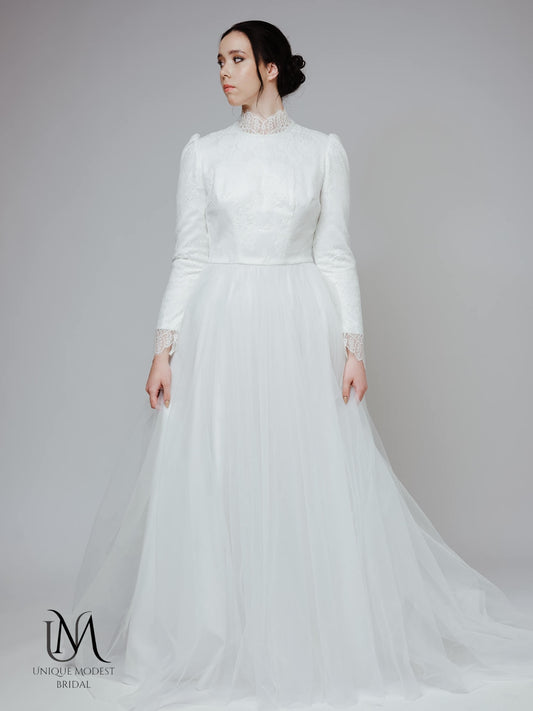 Diamond - Tulle Plus Size Modest Wedding Dress