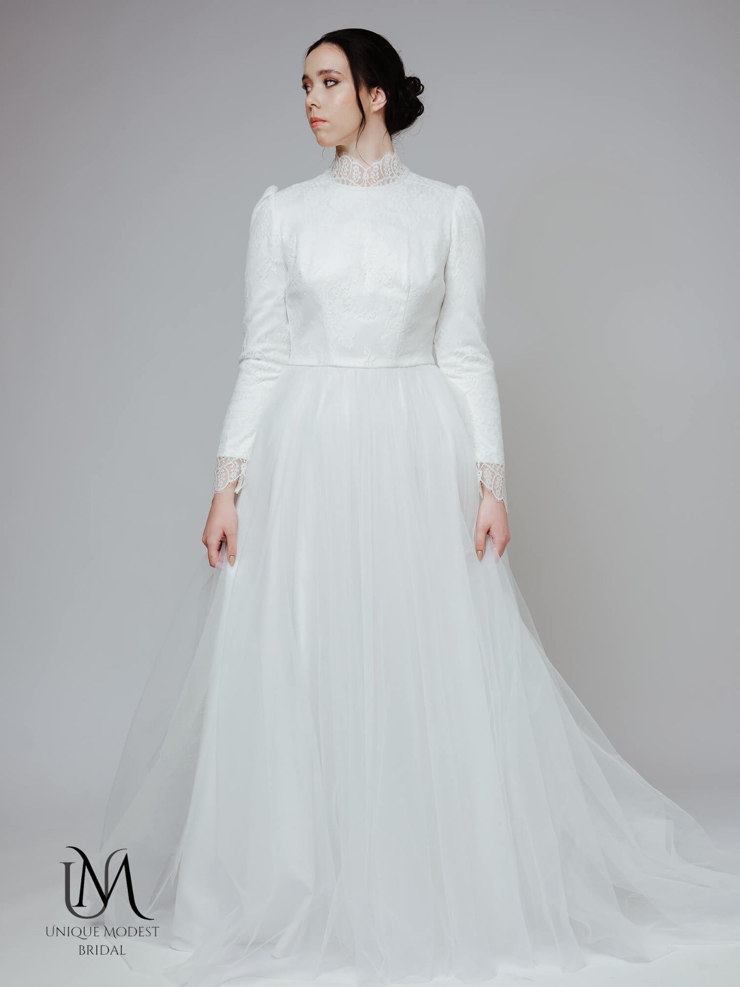 Diamond - Modest Lace and Tulle Long-Sleeve Wedding Dress