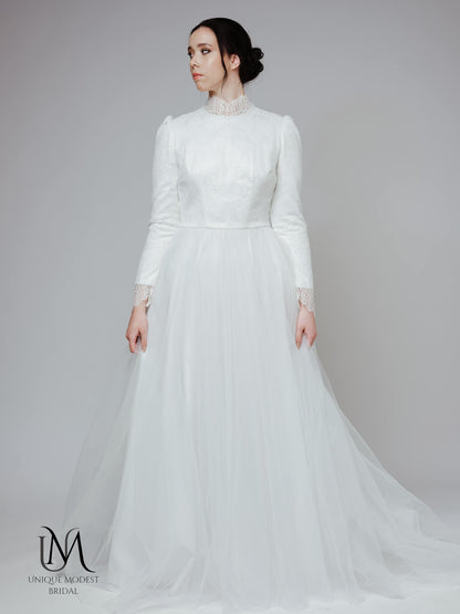 Diamond - Modest Lace and Tulle Long-Sleeve Wedding Dress