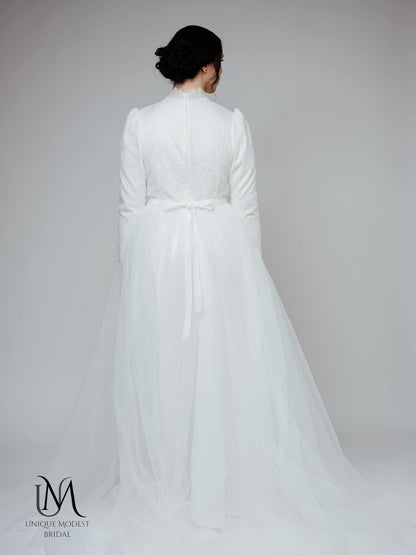 Diamond - Modest Lace and Tulle Long-Sleeve Wedding Dress