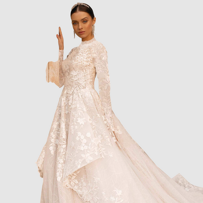 Dorothy - Long Sleeve Satin Modest Wedding Dress