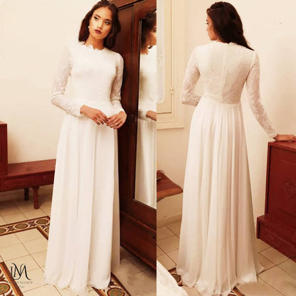 Earth - Elegant Simple Flow Chiffon Modest Wedding Dress