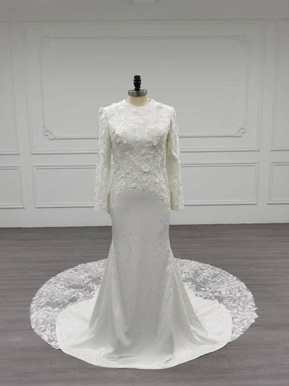 Flower - Beautiful Modest Mermaid Wedding Dress