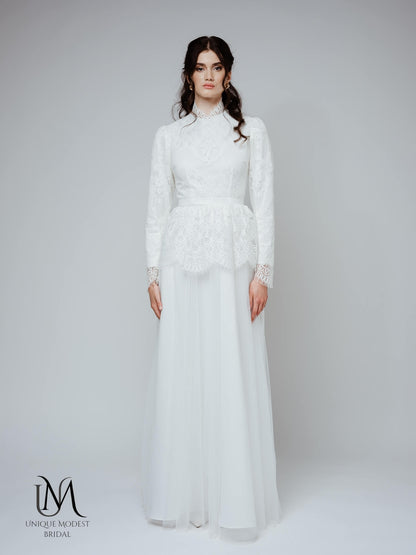 Gem - Long Sleeve Modest Lace Wedding Dress