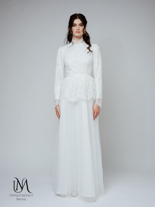 Gem - Long Sleeve Modest Lace Wedding Dress