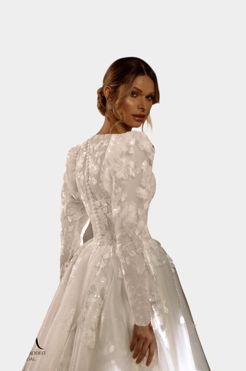 Glamera - Best-Selling A-Line Satin Modest Wedding Dress