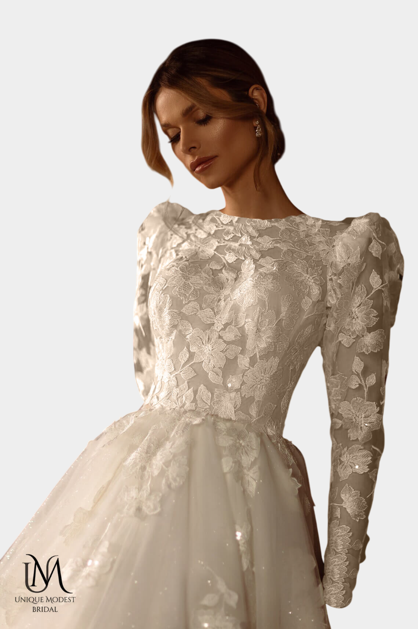Glamera - Best-Selling A-Line Satin Modest Wedding Dress