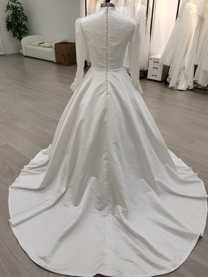 Jupiter - Simple Flow Satin Modest Wedding Dress