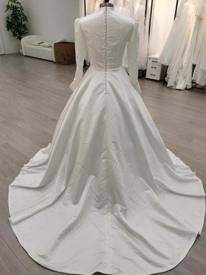 Jupiter - Simple Flow Satin Modest Wedding Dress