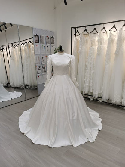 Jupiter - Simple Flow Satin Modest Wedding Dress